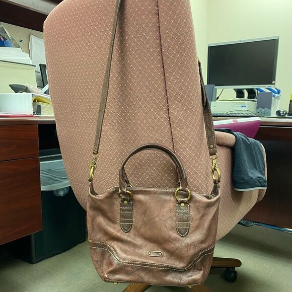 Frye burgundy brown distressed cross body satchel hand bag - Picture 7 of 9